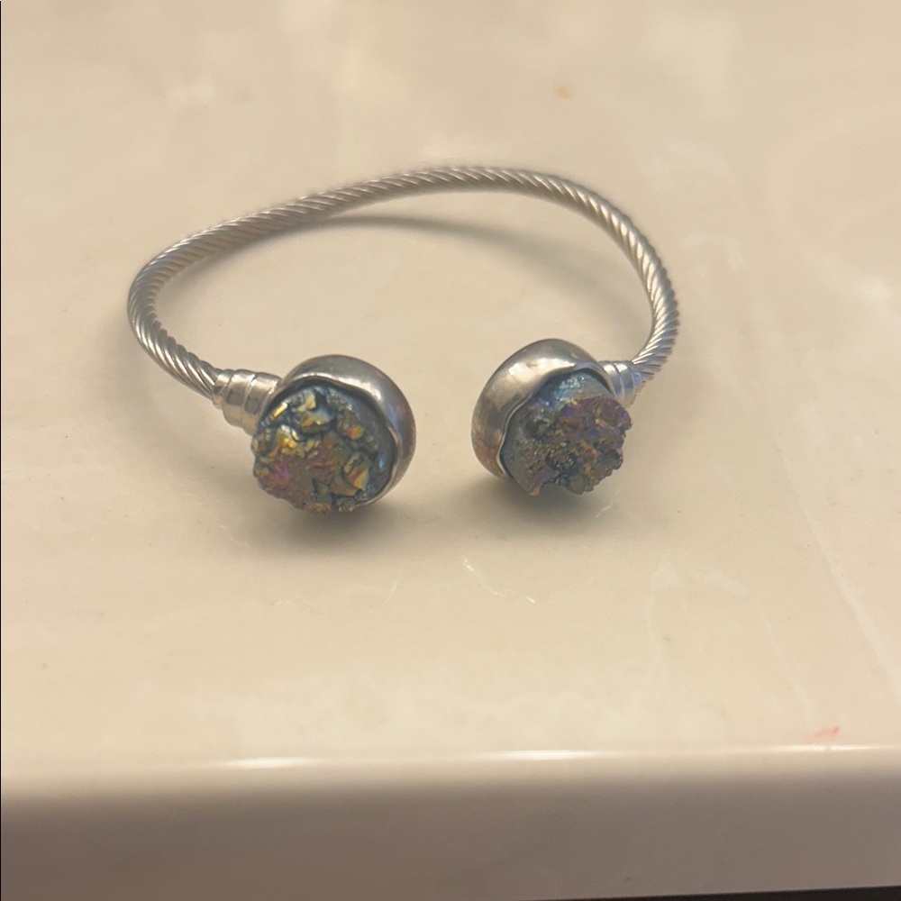 Michaels Silver-Tone Open Cuff Bracelet with Iridescent Druzy Ends